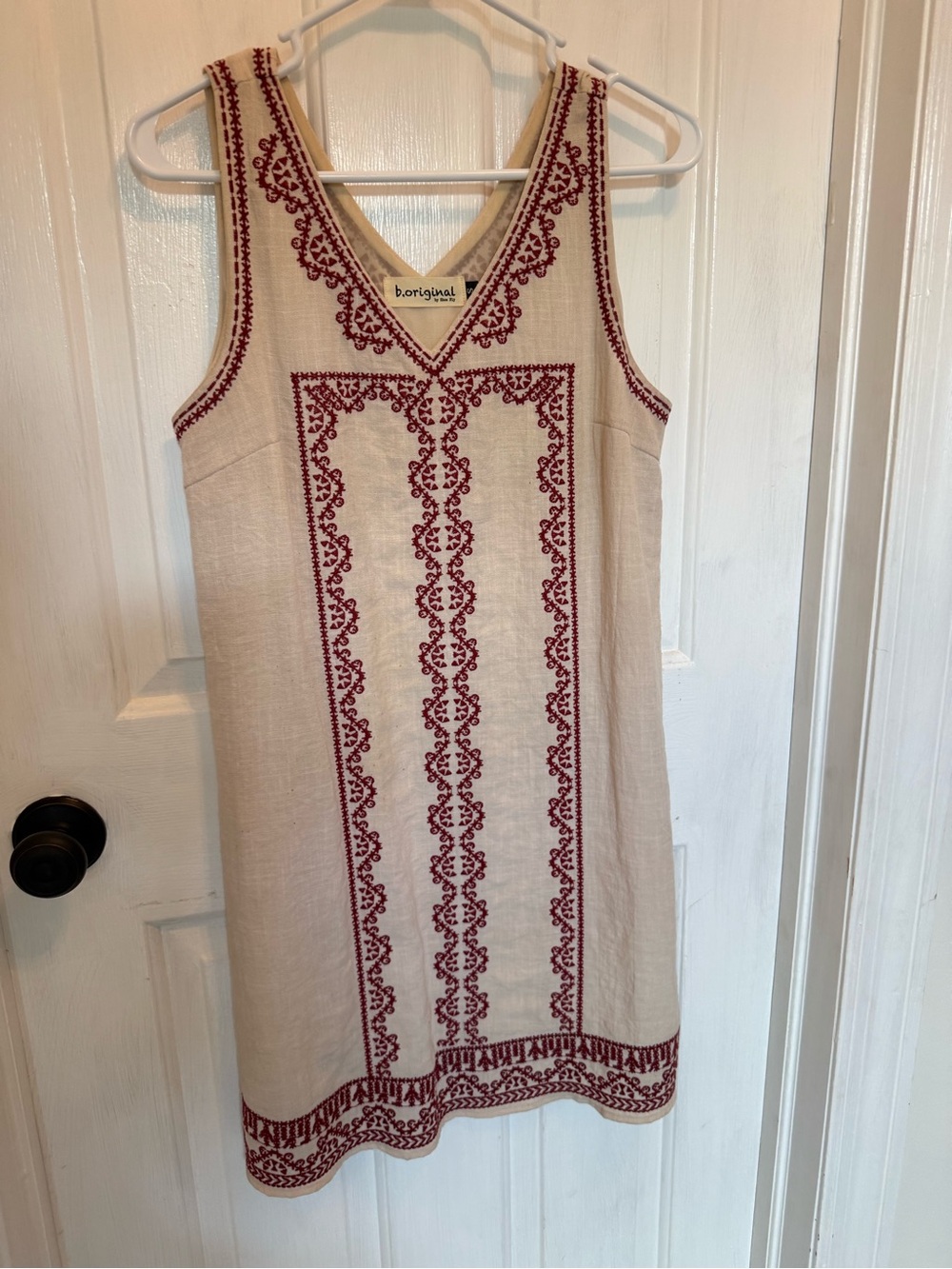 b. original Cream Midi Dress with Red Embroidery
